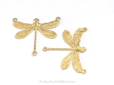 Large Dragonfly Pendant Connector Charm, 3 Loops, Brass, Lot Size 10, #06R