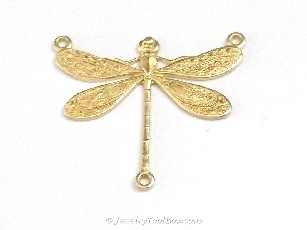 Large Dragonfly Pendant Connector Charm, 3 Loops, Brass, Lot Size 10, #06R