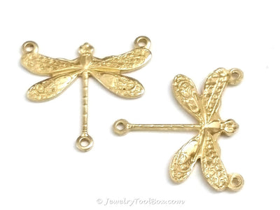 Small Dragonfly Pendant Connector Charm, 3 Loop, Brass, Lot Size 10, #03R
