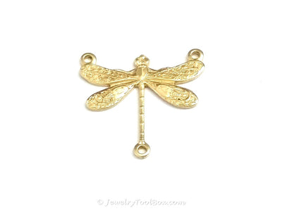 Small Dragonfly Pendant Connector Charm, 3 Loop, Brass, Lot Size 10, #03R