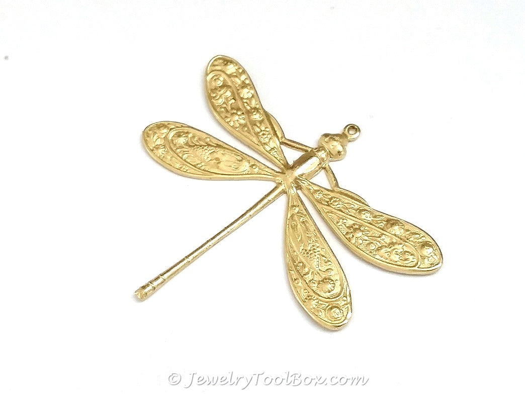 Extra Large Dragonfly Charm, 1 Loop, Brass, Lot Size 2, #07R