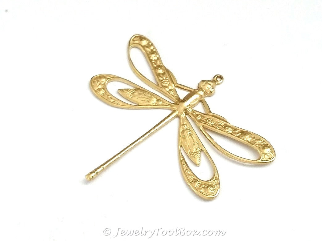 Extra Large Filigree Dragonfly Charm, 1 Loop, Brass, Lot Size 2, #11R