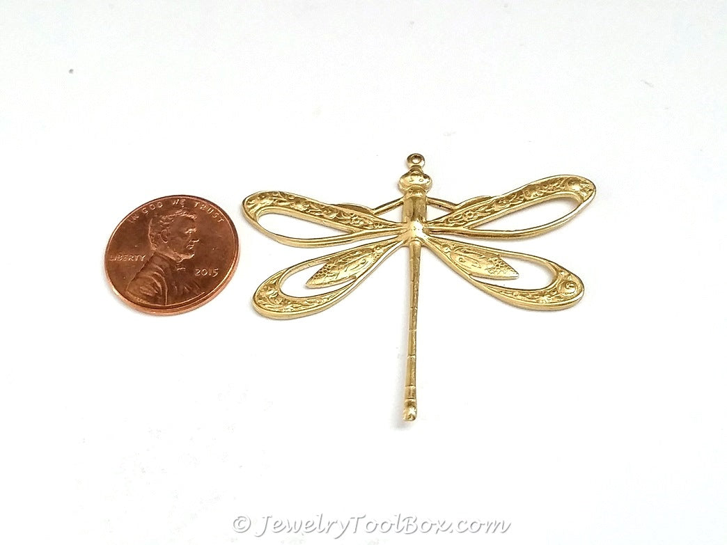 Extra Large Filigree Dragonfly Charm, 1 Loop, Brass, Lot Size 2, #11R