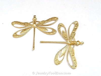 Extra Large Filigree Dragonfly Charm, 1 Loop, Brass, Lot Size 2, #11R