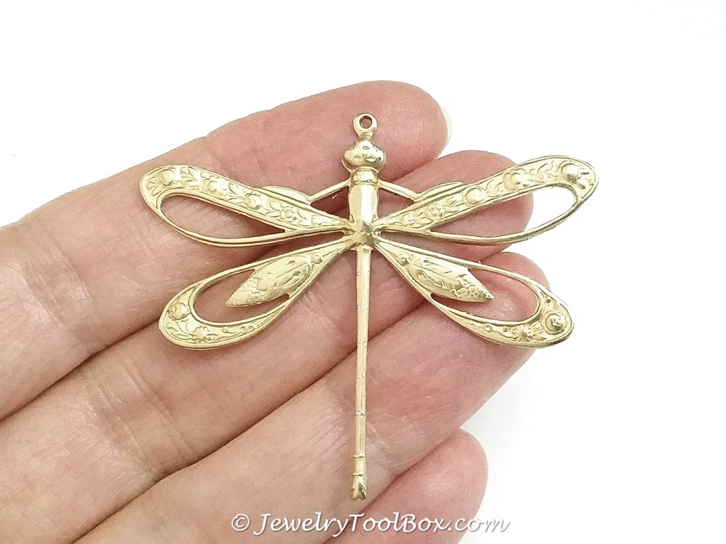 Extra Large Filigree Dragonfly Charm, 1 Loop, Brass, Lot Size 2, #11R