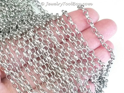 Stainless Steel Rolo Style Jewelry Chain, Soldered Closed Links, 3.5x4.5mm, Lot Size 30 Ft, #1920