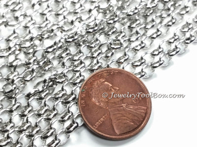 Stainless Steel Rolo Style Jewelry Chain, Soldered Closed Links, 3.5x4.5mm, Lot Size 30 Ft, #1920