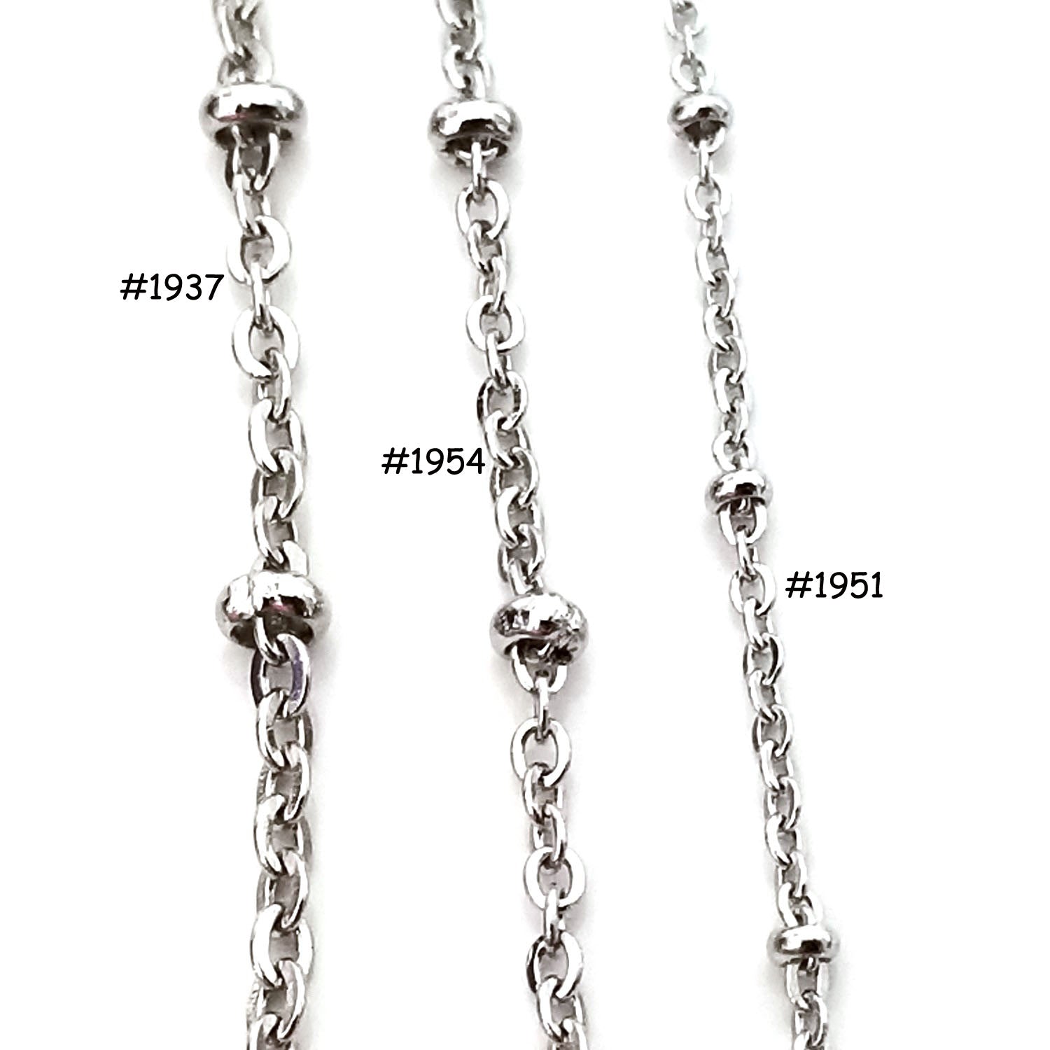 Fine Station Chain, Stainless Steel with 1x2mm Rondelle Bead Stations, Soldered Closed Links, Lot Size 50 meters spooled, #1951