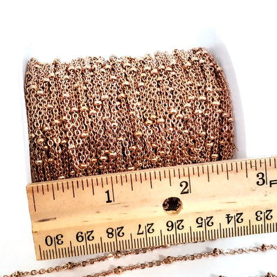 Rose Gold Stainless Steel Station Chain, Medium Weight Soldered Closed 2mm links with 2x3mm Rondelle Stations, Lot Size 50 meters spooled, #1954 RG