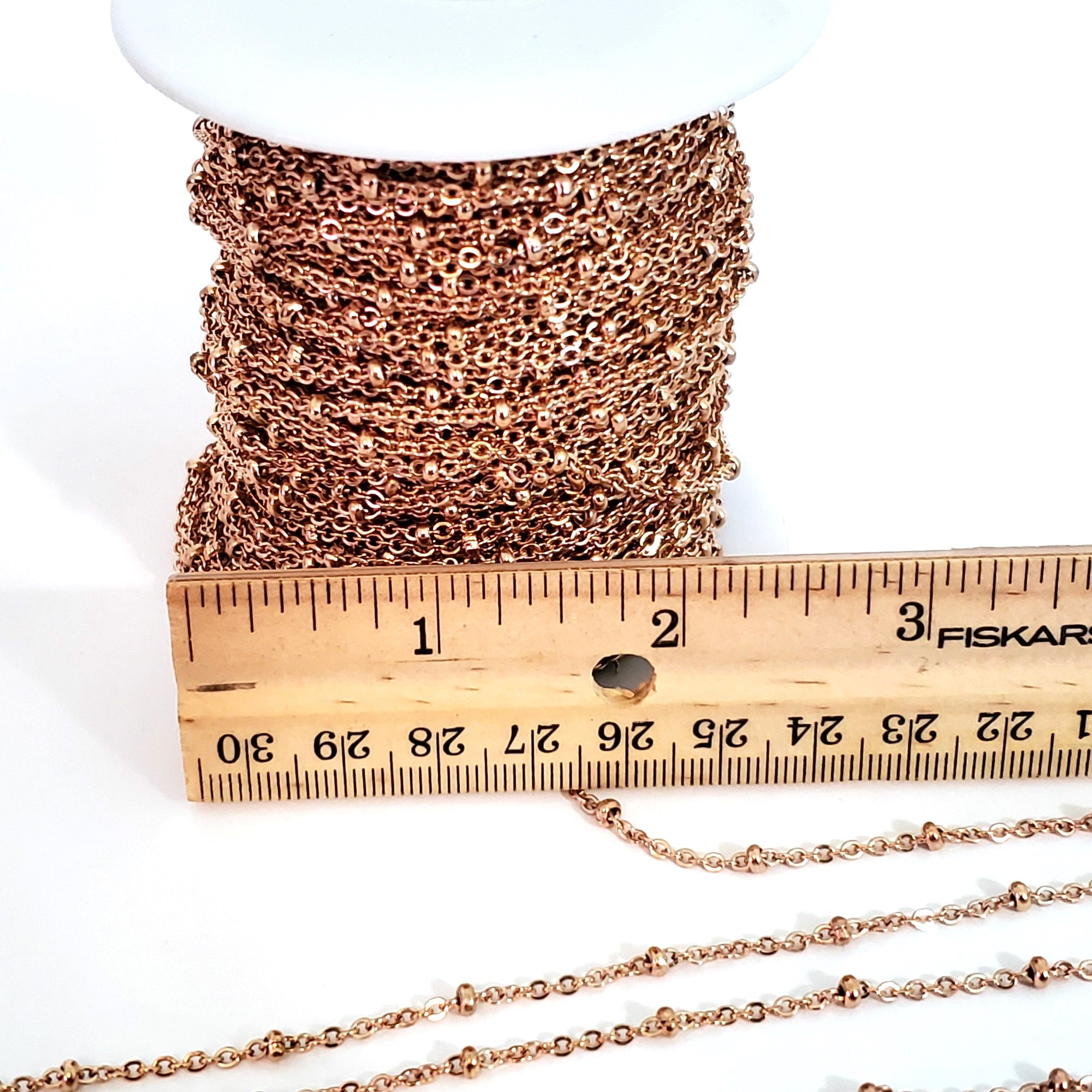 Rose Gold Stainless Steel Station Chain, Medium Weight Soldered Closed 2mm links with 2x3mm Rondelle Stations, Lot Size 50 meters spooled, #1954 RG
