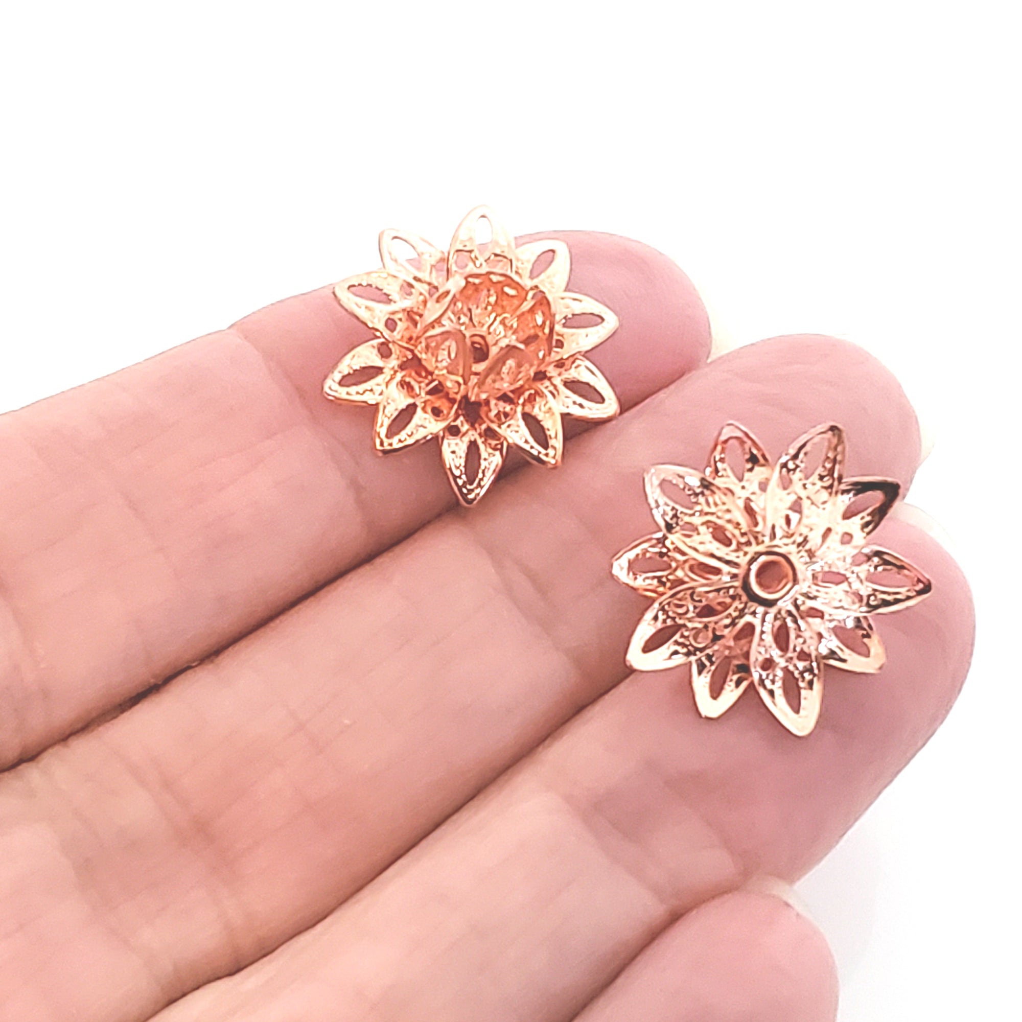 Rose Gold Filigree Flower Bead Caps, Multiple Layer Bendable, Moldable -  Jewelry Tool Box