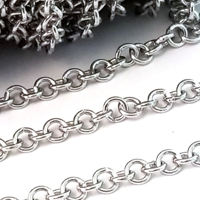 Round Link Chain, 4mm Open Links, 0.8mm thick, Lot Size 20 Meters, #1956