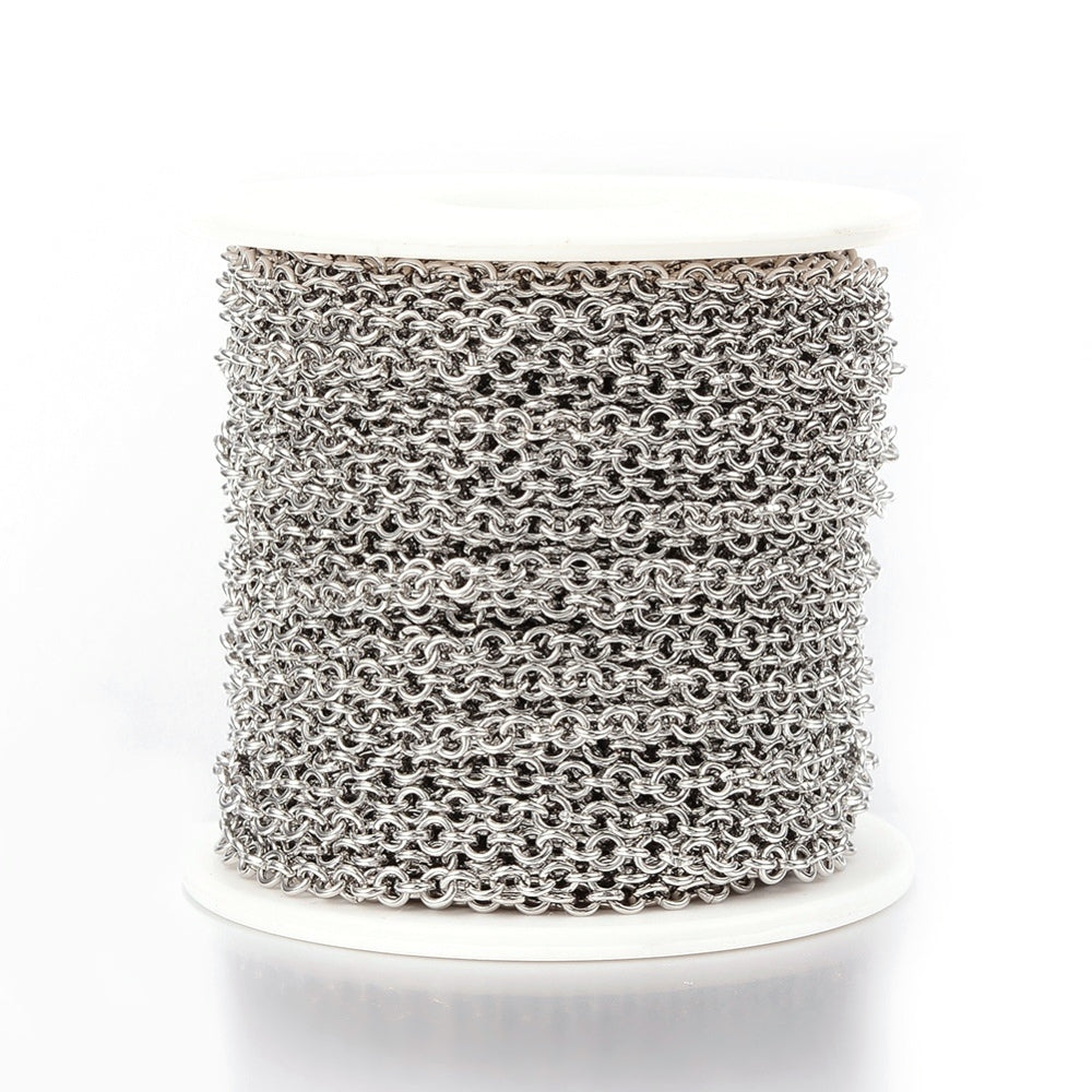 Round Link Chain, 4mm Open Links, 0.8mm thick, Lot Size 20 Meters, #1956