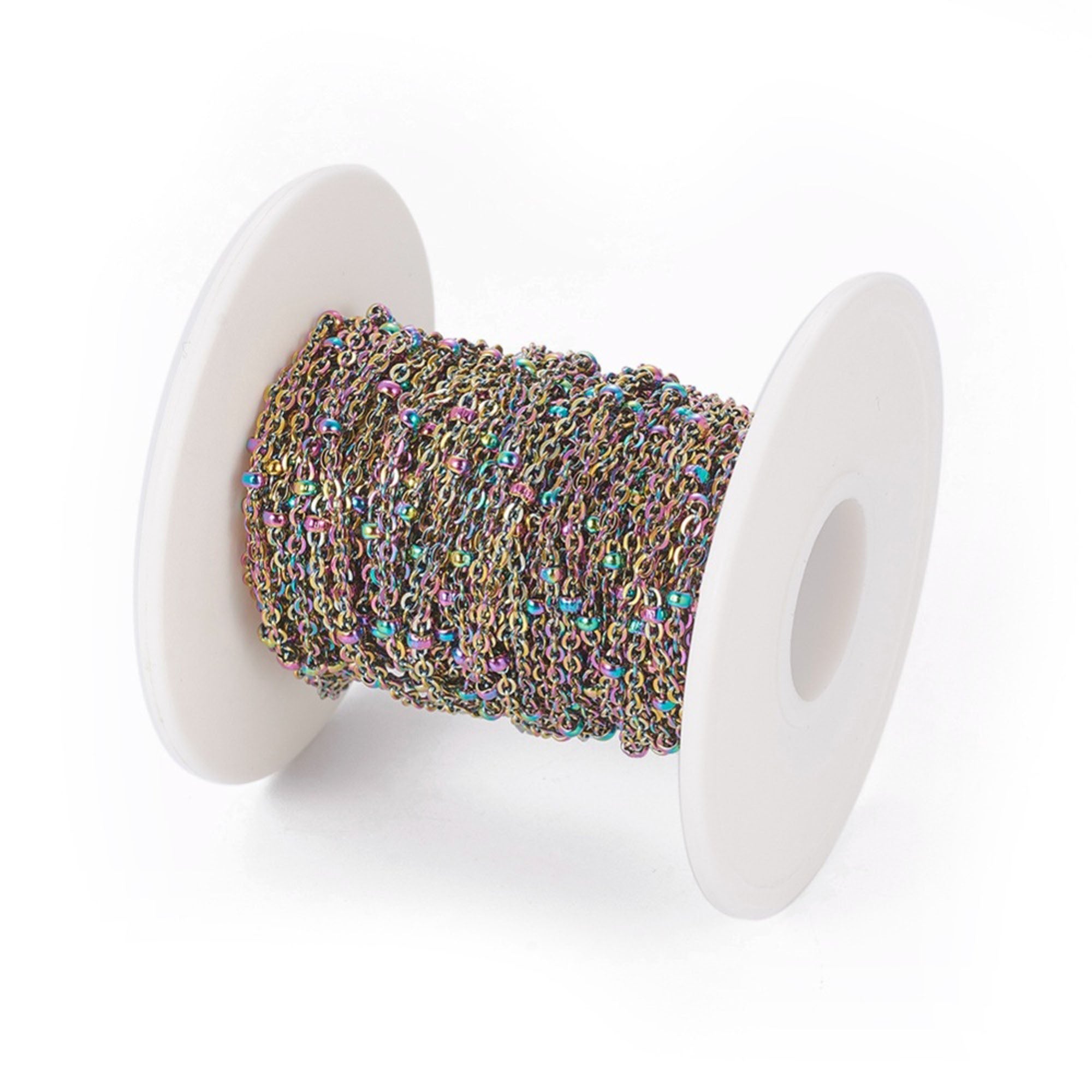 Stainless Steel Station Chain, Titanium Alloy Plated, Soldered Closed 2mm links with 1.5x2.5mm Rondelle Stations, Lot Size 30 Feet spooled, #1953 MC