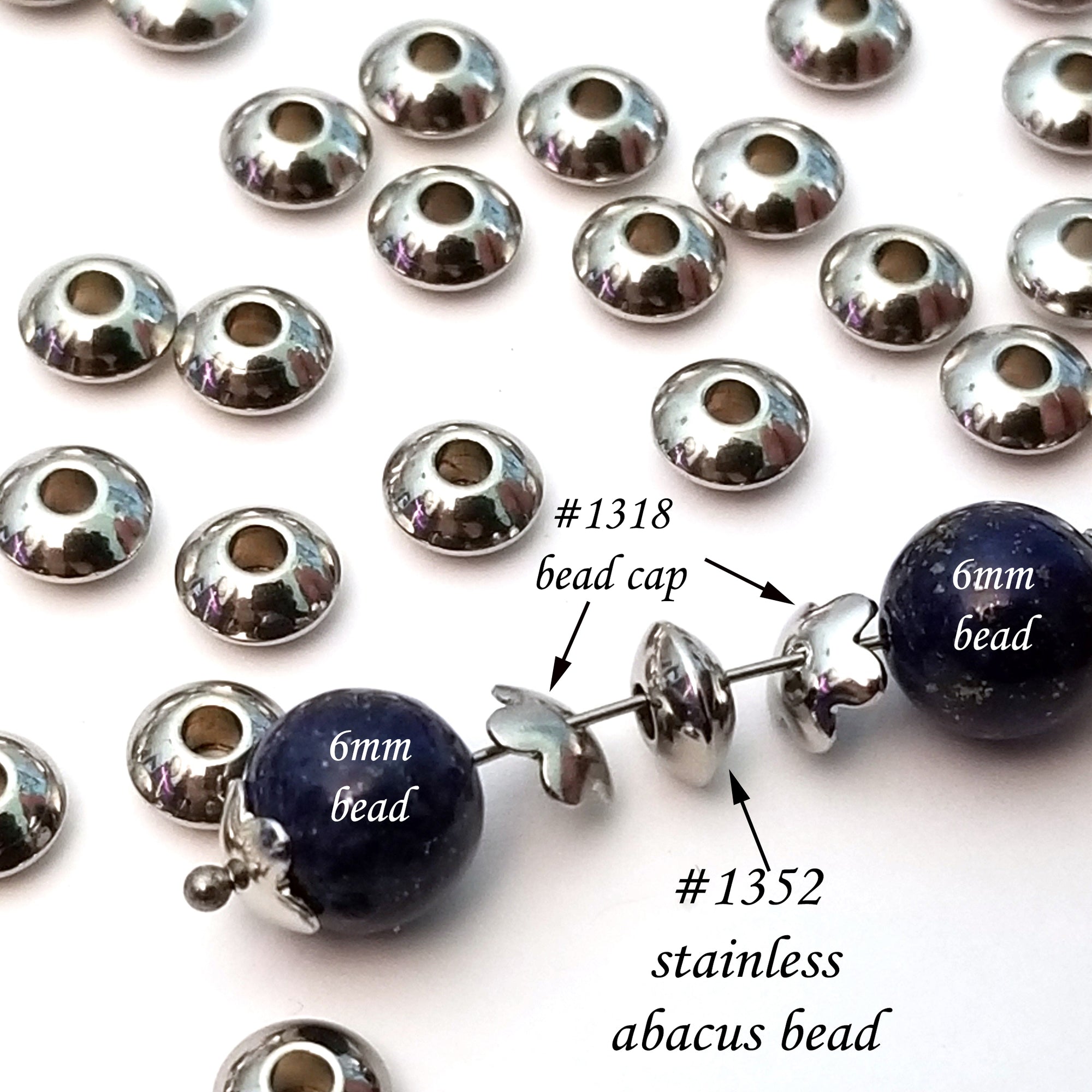 6mm Abacus Beads, Stainless Steel 6x3mm, 2mm Hole, Lot Size 200