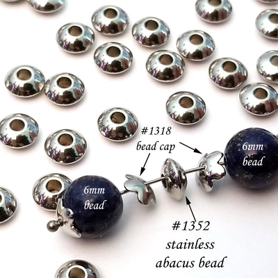 6mm Abacus Beads, Stainless Steel 6x3mm, 2mm Hole, Lot Size 200, #1532