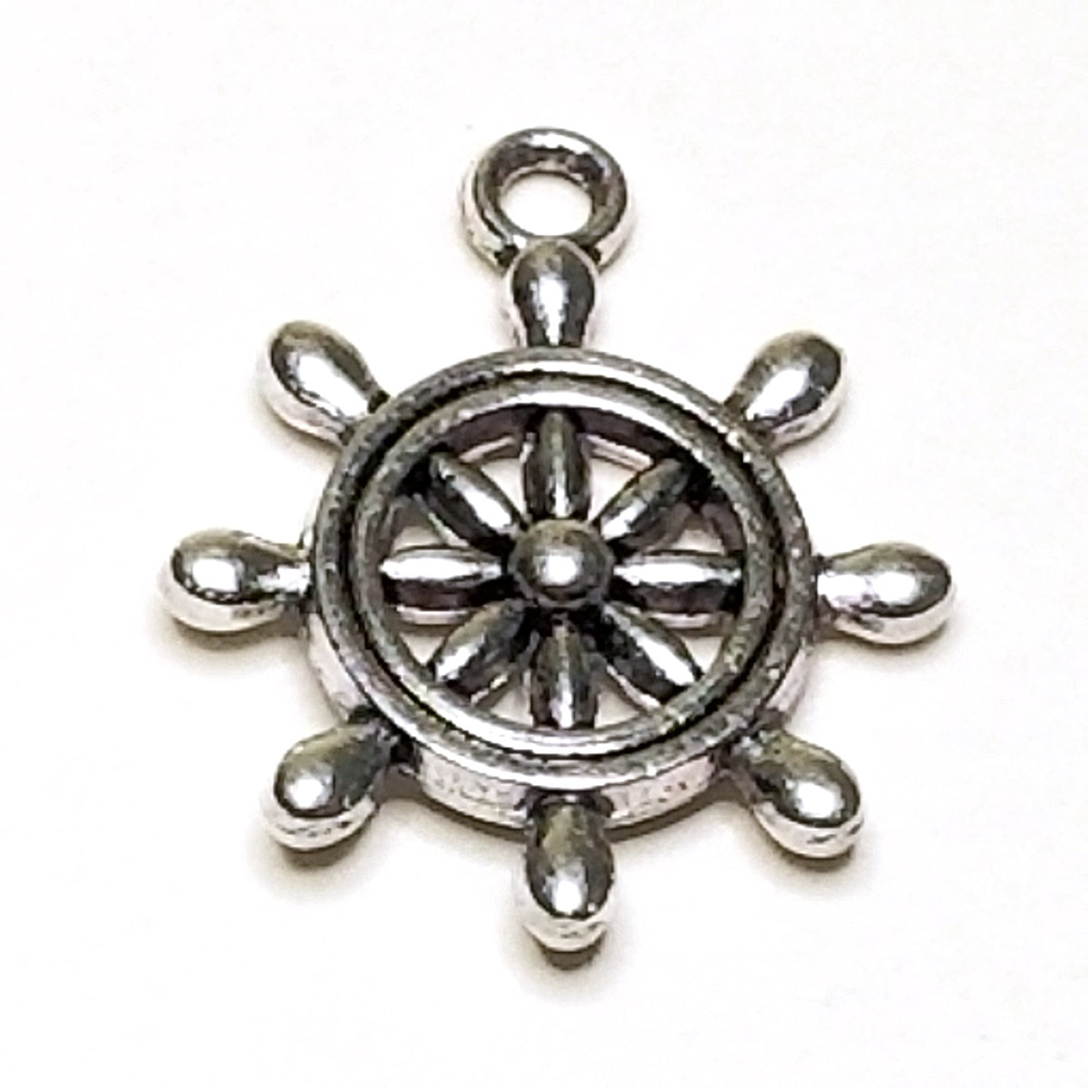 Ships Helm Charm Sterling Silver Antiqued Finish