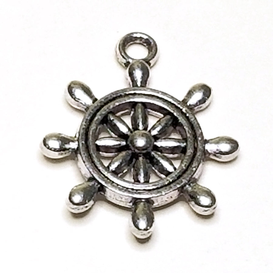 Boat Wheel Charms, Nautical Pendants, Antique Silver, 3 Dimensional, Lead Free, Nickel Free, 23x19mm, Lot Size 20, #2152
