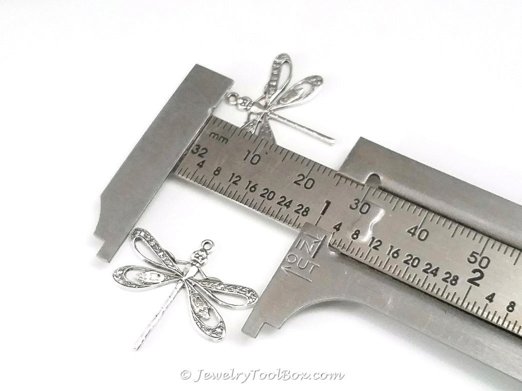 Large Silver Filigree Dragonfly Charm, 1 Loop, Antique Sterling Silver Plated Brass, Lot Size 10, #08S