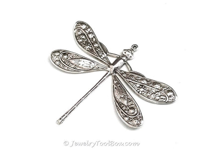 Extra Large Silver Dragonfly Charm, 1 Loop, Antique Sterling Silver Plated Brass, Lot Size 2, #07S