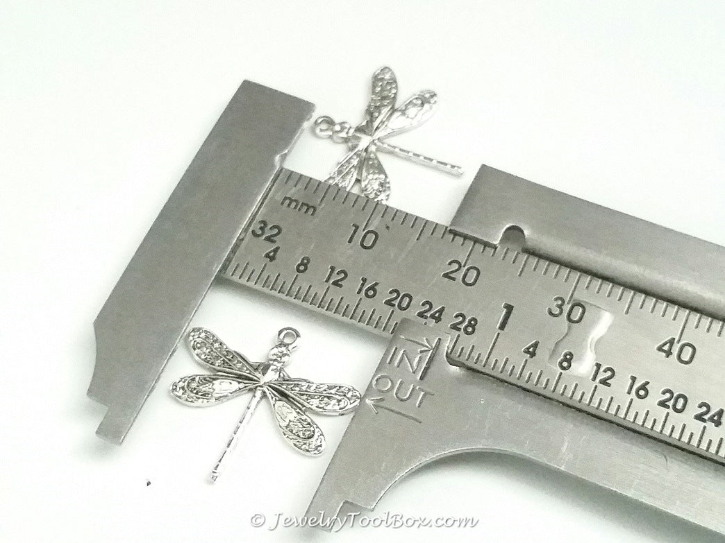 Small Silver Dragonfly Charm, 1 Loop, Antique Sterling Silver Plated Brass, Lot Size 10, #01S
