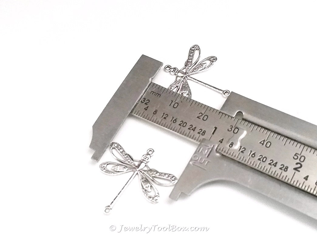 Large Silver Filigree Dragonfly Connector Charm, 2 Loop, Antique Sterling Silver Plated Brass, Lot Size 10, #09S