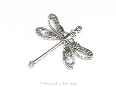 Large Silver Filigree Dragonfly Connector Charm, 2 Loop, Antique Sterling Silver Plated Brass, Lot Size 10, #09S