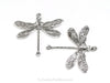 Large Silver Dragonfly Connector Charm, 2 Loop, Antique Sterling Silver Plated Brass, Lot Size 10, #05S