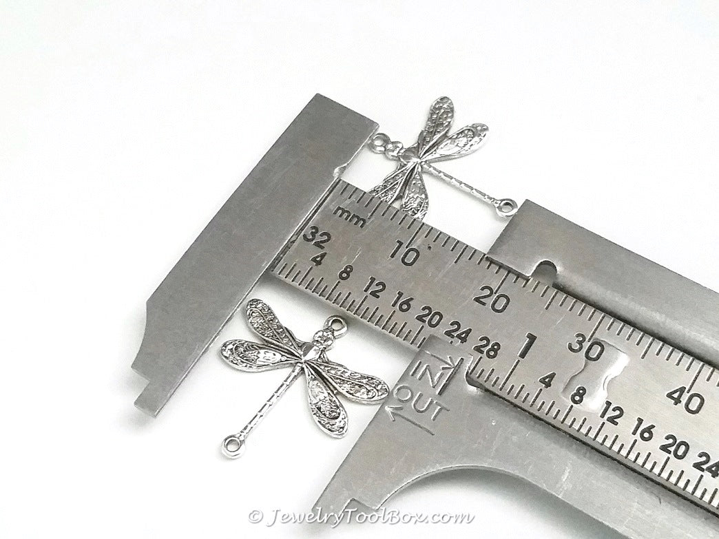 Small Silver Dragonfly Connector Charm, 2 Loops, Sterling Silver Plated Brass, Lot Size 10, #02S
