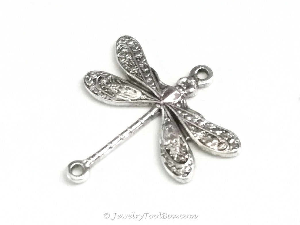 Small Silver Dragonfly Connector Charm, 2 Loops, Sterling Silver Plated Brass, Lot Size 10, #02S