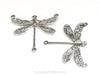 Large Silver Dragonfly Pendant Connector Charm, 3 Loop, Antique Sterling Silver Plated Brass, Lot Size 10, #06S