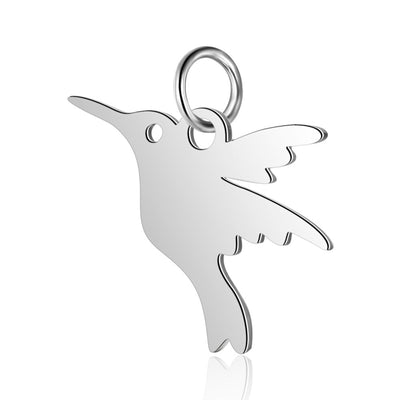 Hummingbird Charms, Stainless Steel, 13x15x1mm, 3mm Jump Ring, Lot Size 5 Charms, #1667