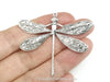 Extra Large Silver Dragonfly Charm, 1 Loop, Antique Sterling Silver Plated Brass, Lot Size 2, #07S