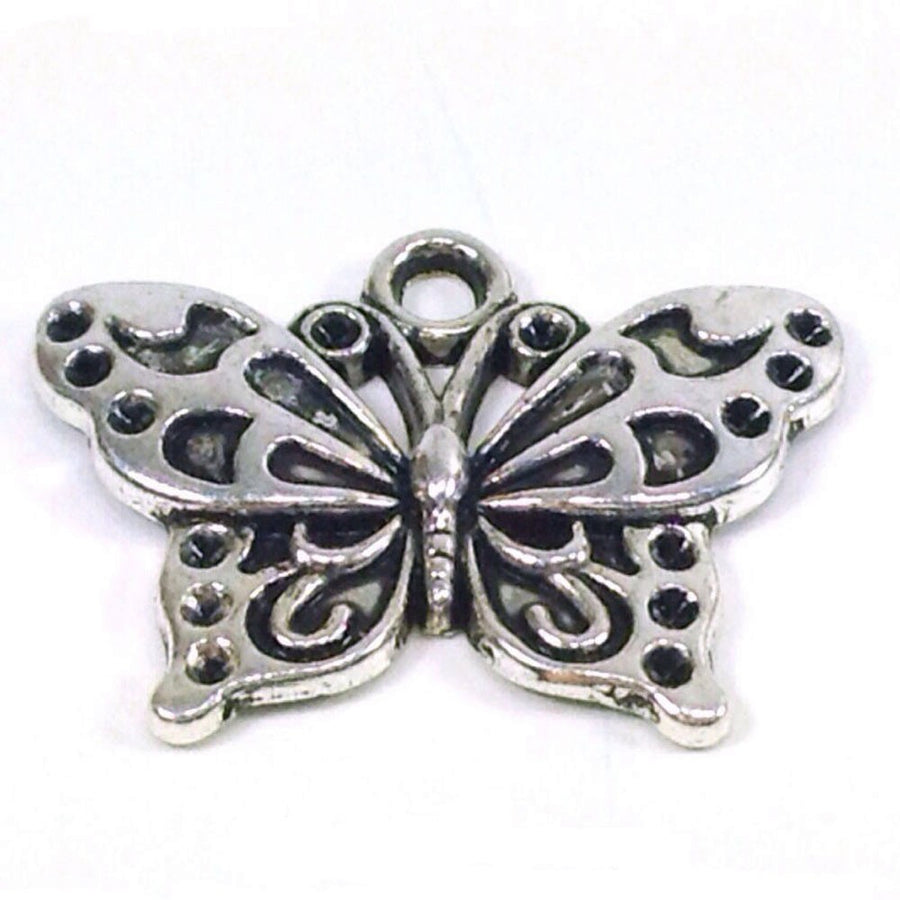 Butterfly Charms, Antique Silver Metal Pendants, 19x24mm, Lot Size 18, #1033 BY