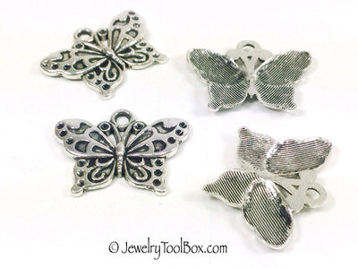Butterfly Charms, Antique Silver Metal Pendants, 19x24mm, Lot Size 18, #1033 BY
