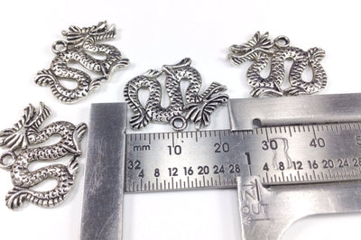 Dragon Charms, Antique Silver Pendants, Double Sided, 19x24mm, Lot Size 14, #1008