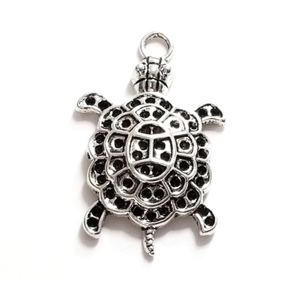 Turtle Pendant Charms, Pewter, Antique Silver, Lead Free, 34x22mm, Lot Size 8, #1005