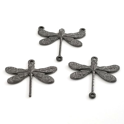 Small Black Dragonfly Pendant Connector Charm, 3 Loop, Lot Size 10, #03BL
