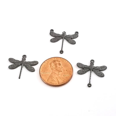 Small Black Dragonfly Pendant Connector Charm, 3 Loop, Lot Size 10, #03BL