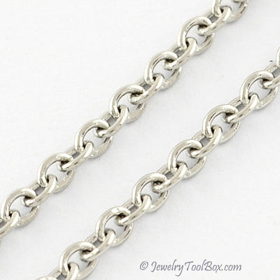 Fine Stainless Steel Soldered Closed Link Chain, 2x1.5x0.4mm, 316 Stainless, Lot Size 50 Meters, #1912
