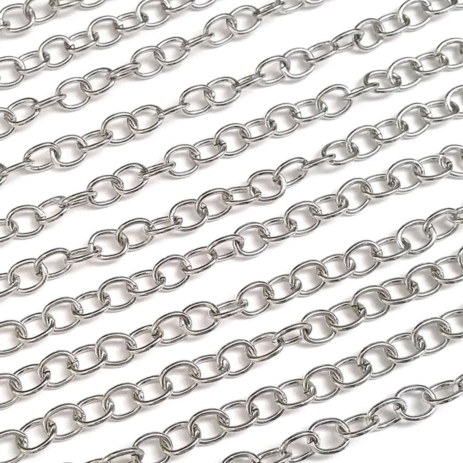 Stainless Steel Jewelry Chain, Hypoallergenic, 304 Stainless, 5x6.5mm Oval Open Links, Lot Size 50 Meters, #1928