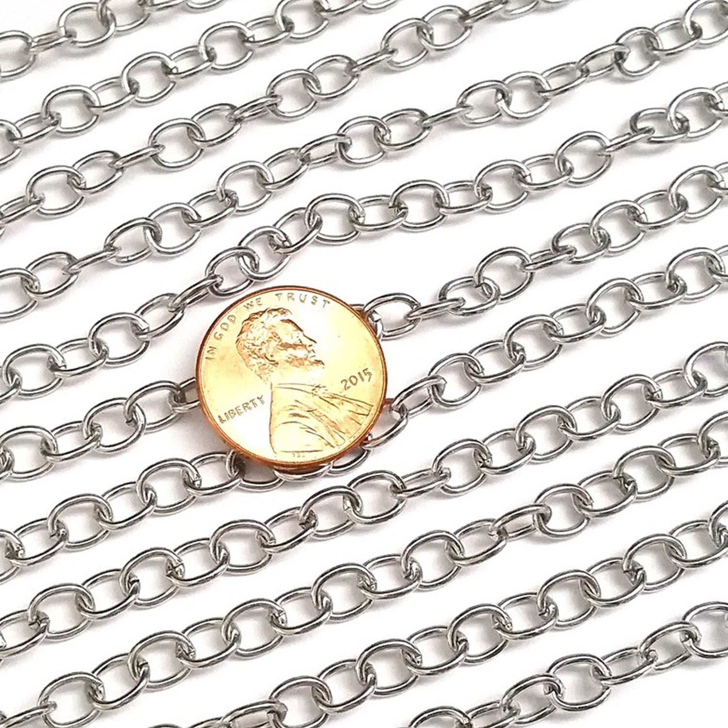 Stainless Steel Jewelry Chain, Hypoallergenic, 304 Stainless, 5x6.5mm Oval Open Links, Lot Size 50 Meters, #1928