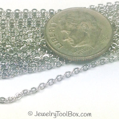 Stainless Steel Chain, Bulk Chain, Jewelry Making Chain, Hypoallergenic, 316L Stainless, 1.2x1.5mm Oval Links, Lot Size 25 Meters Spooled, #1908