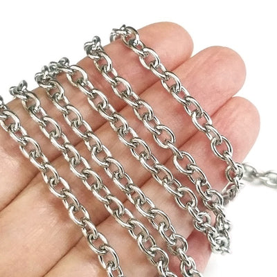 Oval Link Chain, Stainless Steel, 6x4.5mm, 16 Gauge, Lot Size 50 Meters, #1934