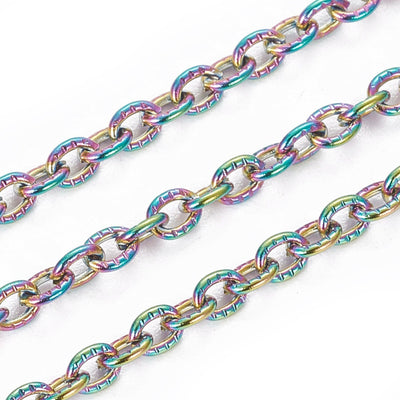 Textured Rainbow Stainless Steel Bulk Jewelry Making Chain 2.5x3mm Oval Links Chain, 30 Feet, #1031 MC
