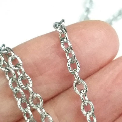 Textured Stainless Steel Bulk Jewelry Making Chain, 3x4mm Oval Links Chain, 50 Meters, #1031 C