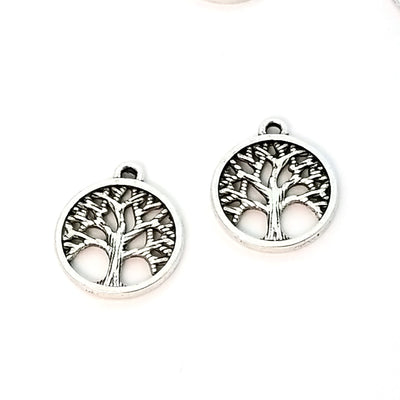 Tree of Life Charms, Antique Silver Metal Pendants, 15mm, Lot Size 50, #1282-1