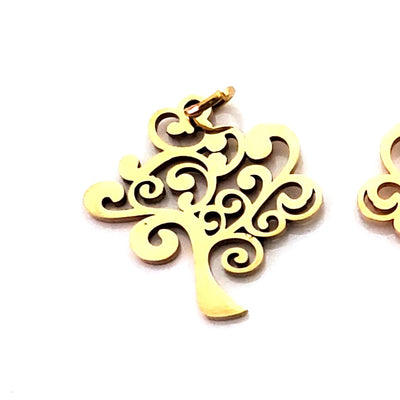 Tree Charms, 24kt Gold Plated Stainless Steel, 20.5x20x1mm, 2.5mm Hole, 5x0.8mm Ring, Lot Size 5 Charms, #1665 G