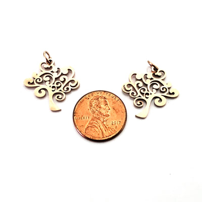 Tree Charms, 24kt Rose Gold Plated Stainless Steel, 20.5x20x1mm, 2.5mm Hole, 5x0.8mm Ring, Lot Size 5 Charms, #1665 RG