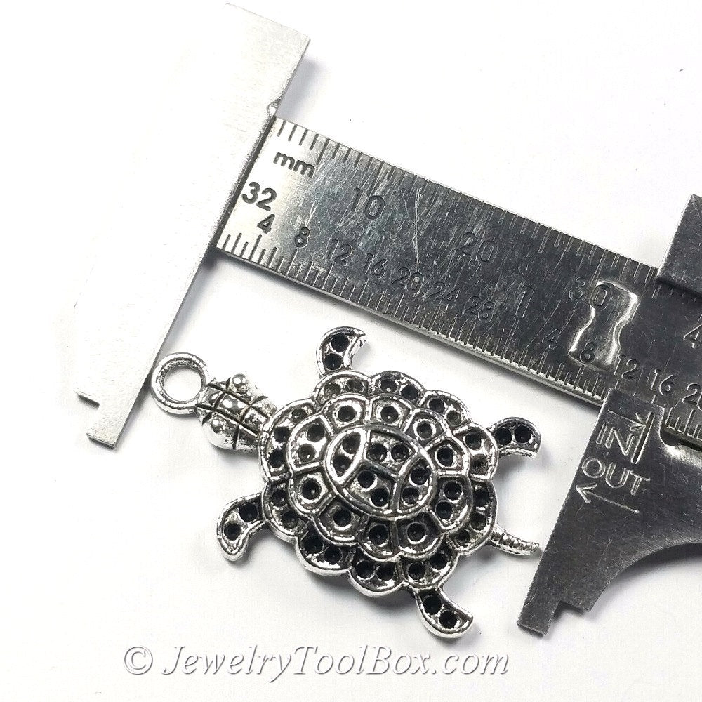 Turtle Pendant Charms, Pewter, Antique Silver, Lead Free, 34x22mm, Lot Size 8, #1005